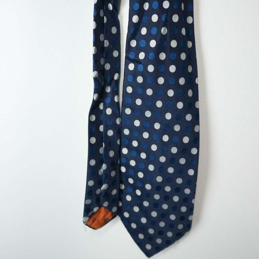 Yves Saint Laurent Navy Blue Polka Dot Silk Tie Vintage